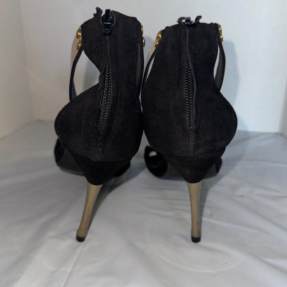 Jeffrey Campbell Malice Shoe "F-u-c-k  Off" Black Suede Gold Chain Heel Size 8.5 - Picture 7 of 14